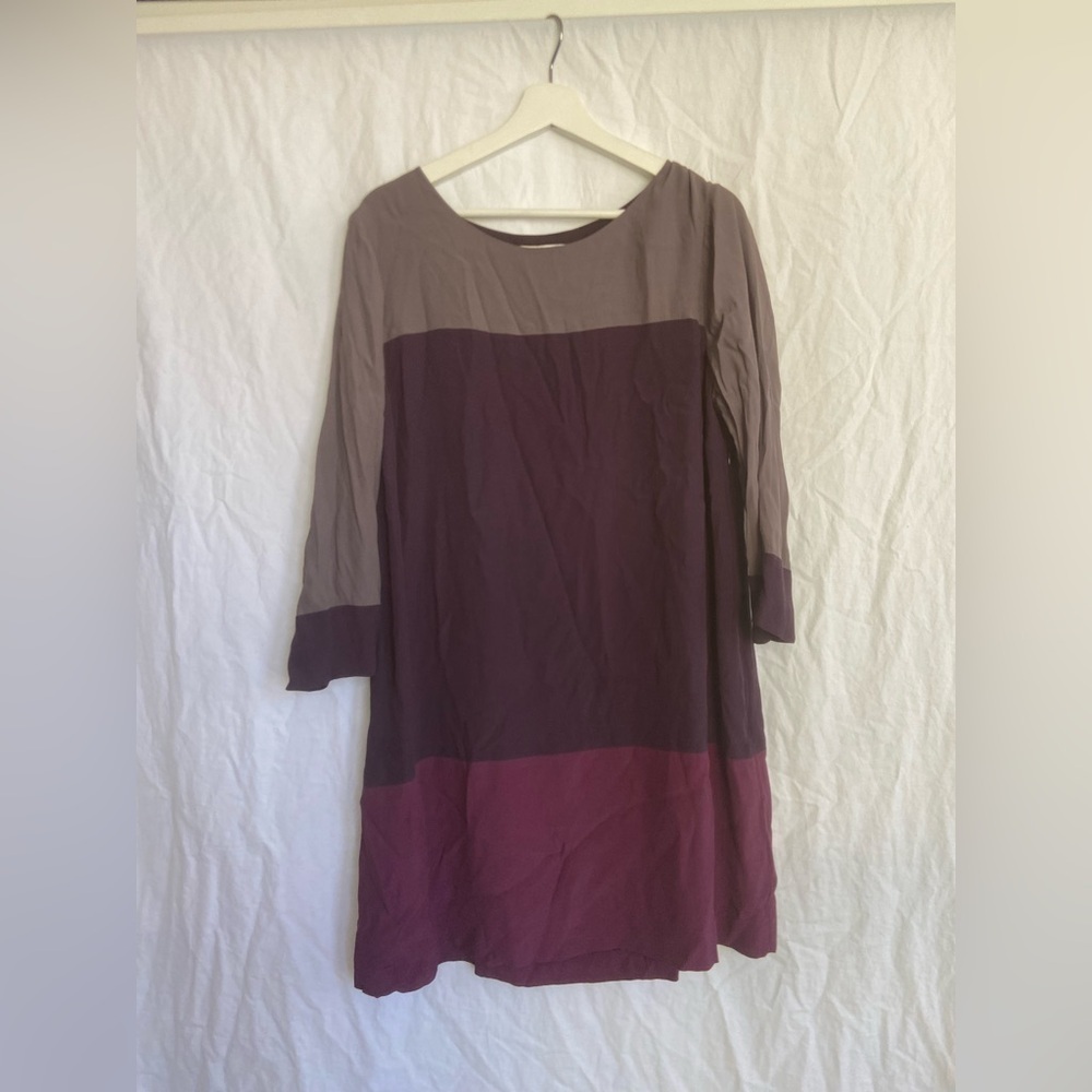 Boden Colorblock 3/4 Sleeve Shift Dress Career Business Purple Grey Size 14 - Picture 8 of 16